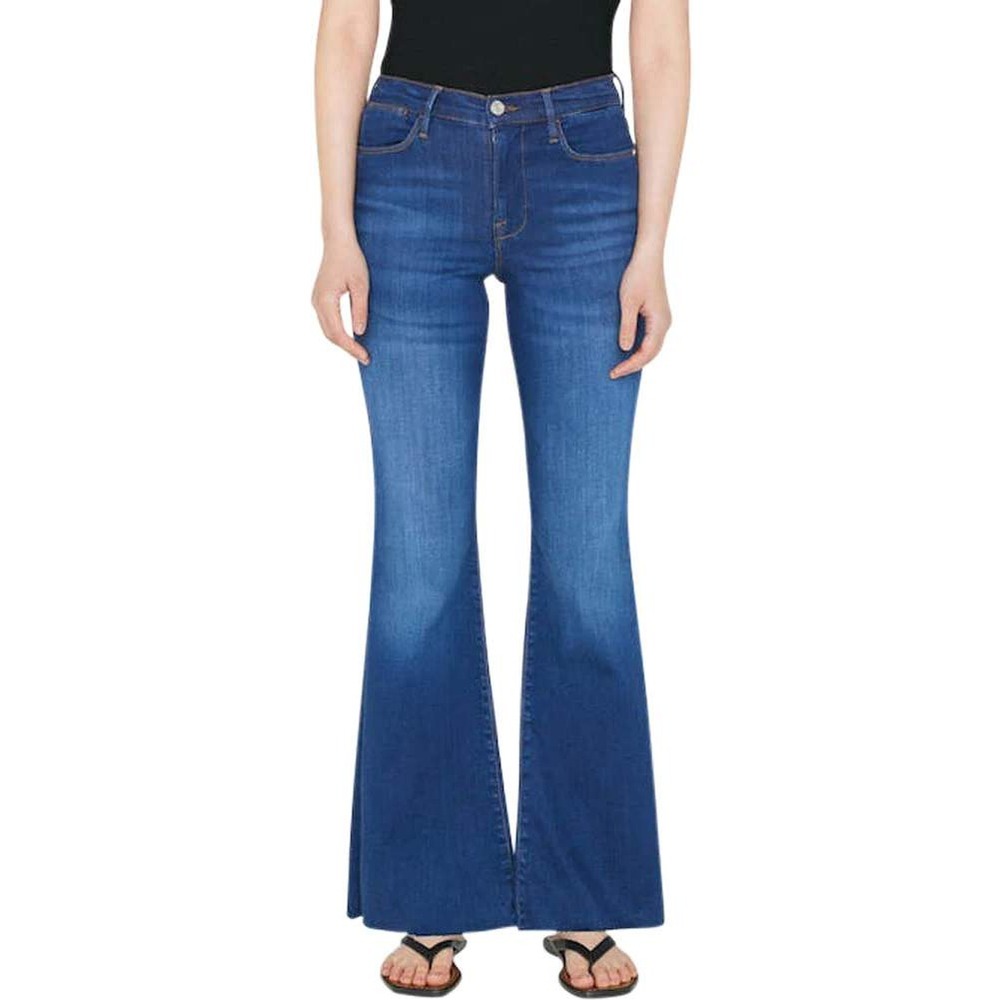 Frame La Easy Flare High Rise Jeans Raw Hem Medium Wash Blue 30 Western Chic